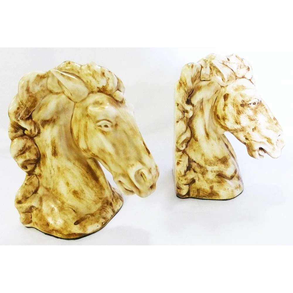 Vtg bookend horses ceramic office décor farmhouse equestrian animal‎